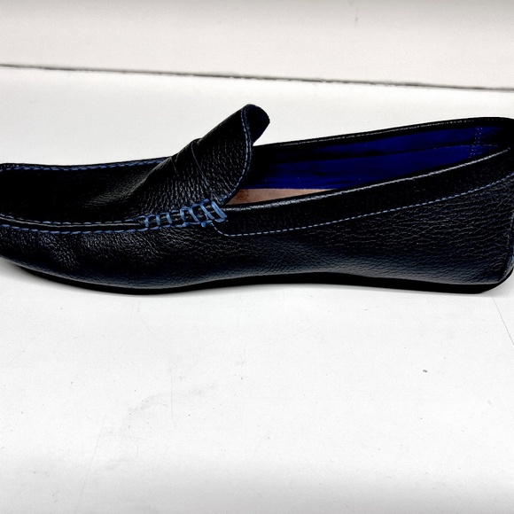 Donald J. Pliner Varran Black Pebbled Leather Loafer/Moc w/ Blue Contrast Stitch - Picture 7 of 13